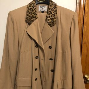 Kasper II Leopard Collar Tan Pant Suit Set